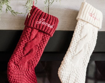 Personalized Christmas Stockings - Embroidered Stocking - Christmas gift - Custom Name Stocking - Red - Cream