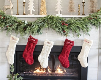 Embroidered Christmas Stockings - Personalized Stocking - Christmas gift - Custom Name Stocking - Red - Cream