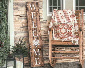 Christmas Welcome Sign - Winter Porch Decor - Let It Snow Sign - Farmhouse Style - Snowflake