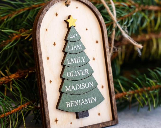 Family Christmas Ornament - 2025 Personalized 3D Ornament With Names - Christmas Tree Ornament