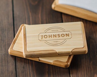 Personalized Business Card Holder - Corporate Gift - Office Gift - Wood Card Holder - Groomsmen Gift #4103