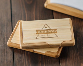 Personalized Business Card Holder - Corporate Gift - Office Gift - Wood Card Holder - Groomsmen Gift #4104