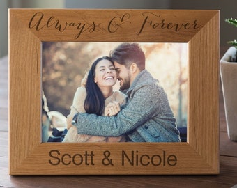 Personalized Frame - Gift for Couple - Custom Engraved Wood Frame - Always & Forever - Wedding - Engagement - Newlywed Gift - 4x6, 5x7 FR2
