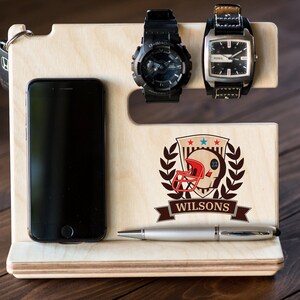 Personalized Docking Station, Gift for Dad, Nightstand Valet, Wooden Phone Stand, iPhone, Charging station, Dock Husband, Father