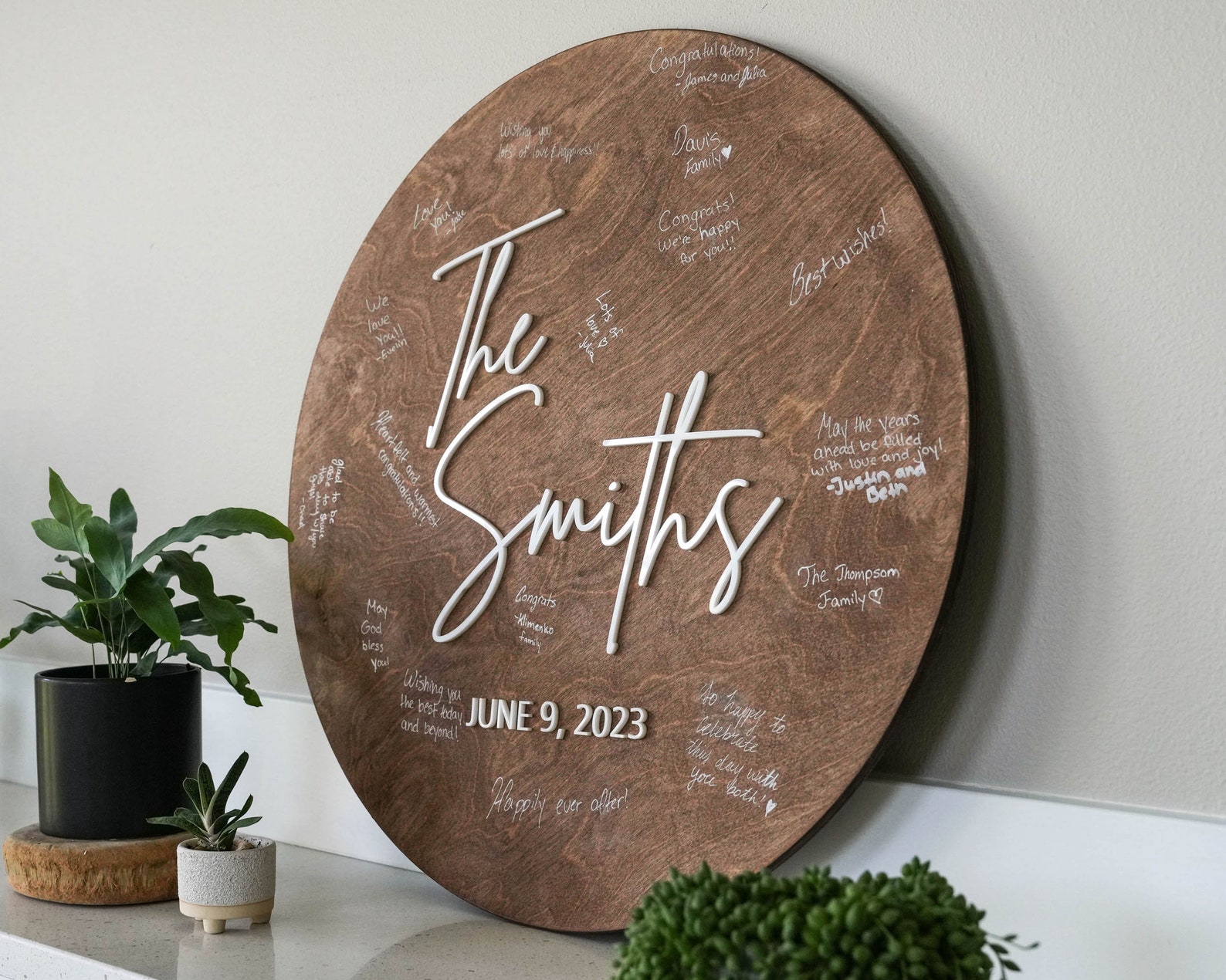 Guest Book Alternative - Custom Wedding Guest Book Decor - Layered Wood Wedding Sign - New Home gift - 18" Light Walnut, Sign Only