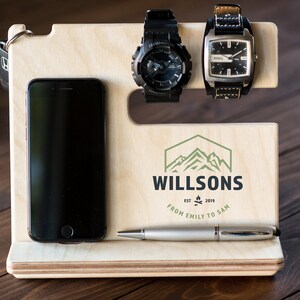 Personalized Docking Station, Gift for Dad, Nightstand Valet, Wooden Phone Stand, iPhone, Charging station, Dock Husband, Father