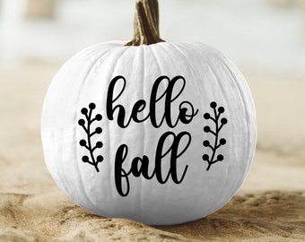 Hello Fall Pumpkin Vinyl Decal, Pumpkin Decor - Halloween Fall Porch Decor Curb Appeal Pumpkin - #FD06