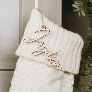 Personalized Christmas Stocking Tags, Christmas gift tag, Knit Stocking, Present tags, Name Ornament tags, Customized wooden labels WT22