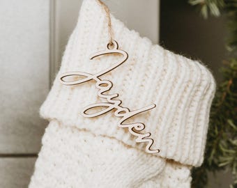 Personalized Christmas Stocking Tags, Christmas gift tag, Knit Stocking, Present tags, Name Ornament tags, Customized wooden labels WT22