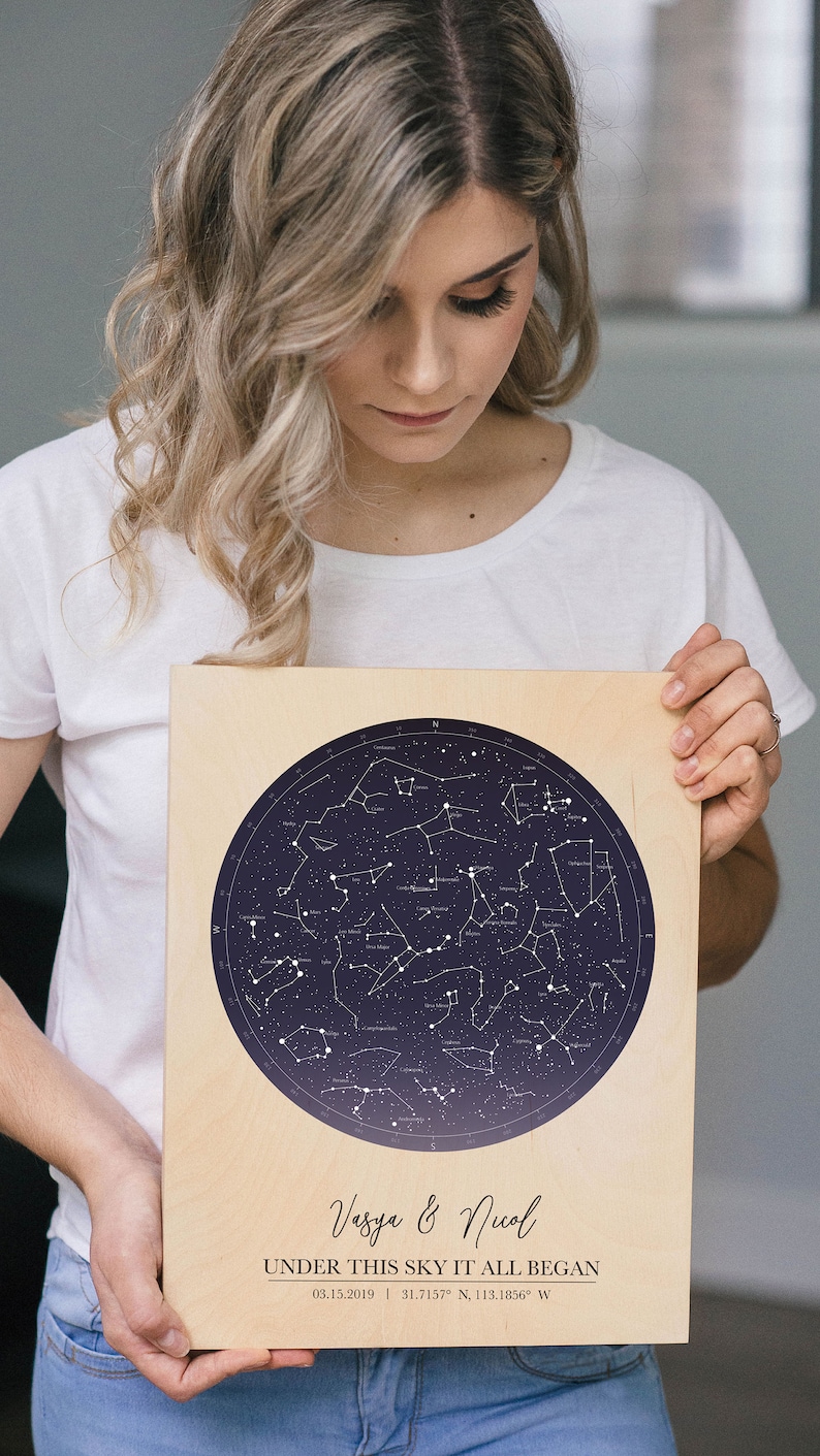 Star Map On Wood Personalized Constellation Map Custom Night Sky, Stars On Wedding, Celestial Map Art, Stars Chart Anniversary Gift image 3