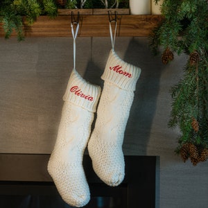 Embroidered Christmas Stockings Personalized Stocking Christmas gift Custom Name Stocking Red Cream image 9