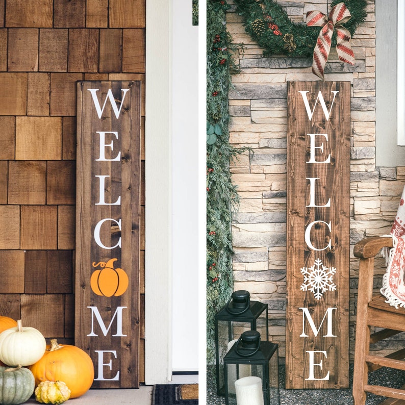 Fall Welcome Sign Thanksgiving Porch Decor Christmas Welcome Sign Winter Porch Decor Autumn Halloween Farmhouse Style Pumpkin image 6