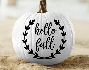 Hello Fall Pumpkin Vinyl Decal, Pumpkin Decor - Halloween Fall Porch Decor Curb Appeal Pumpkin - #FD04