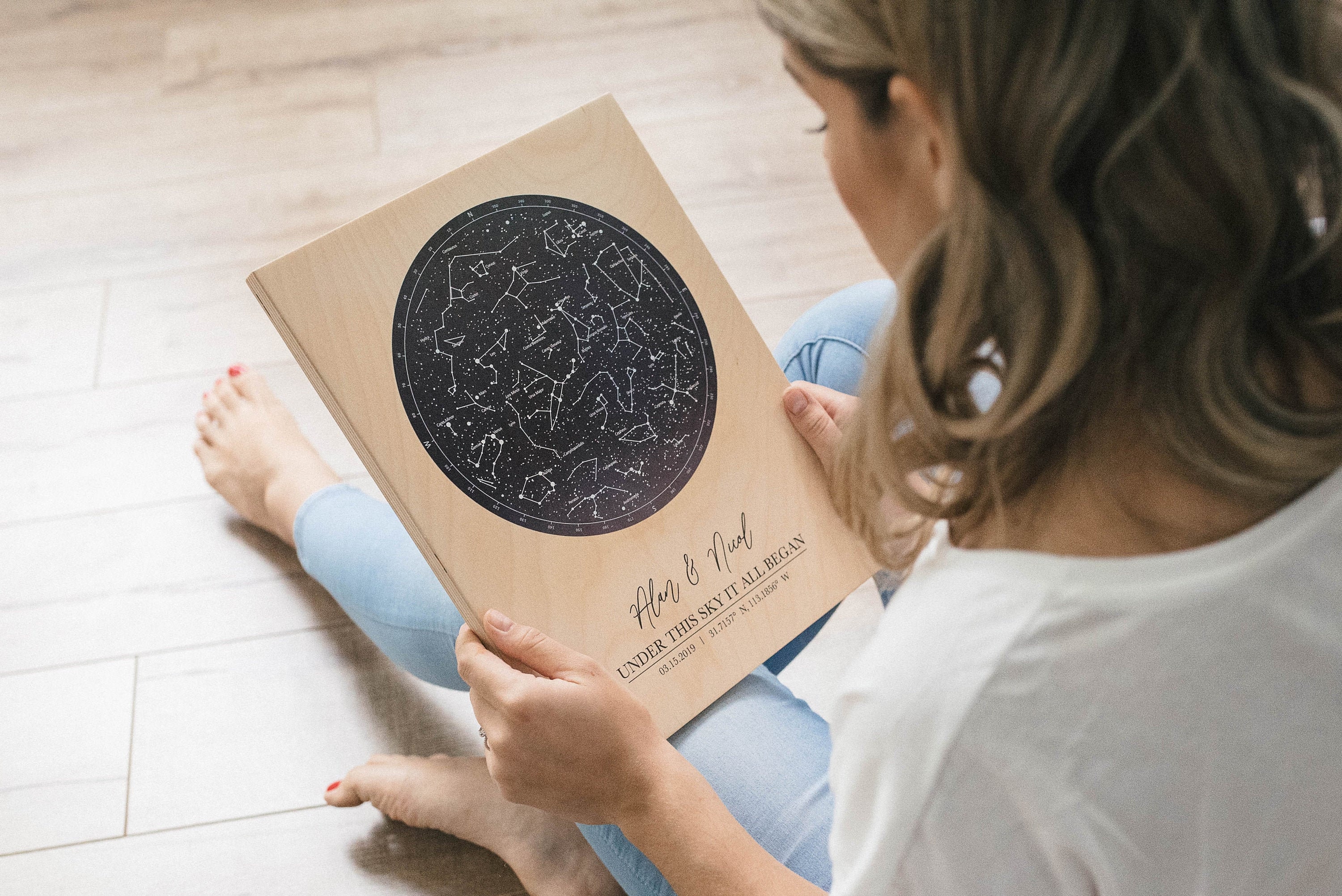 star Map On Wood - Carte de Constellation Personnalisée Ciel Nuit Personnalisé, Étoiles sur Le Maria