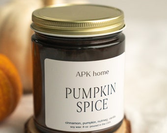 Pumpkin Spice, Soy Candle, Fall Candle, Clean Candles, Handcrafted in The USA