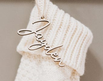 Personalized Stocking Tags - Wooden Name Tag - Knit Stocking - Customized Wooden Tag - WT22