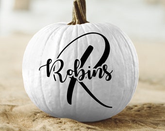 Personalized Pumpkin Monogram and Name Vinyl Decal, Pumpkin Decor, Initial Monogram - Halloween Fall Porch Decor Curb Appeal Pumpkin - #FD03