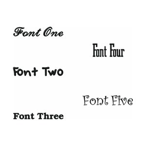 May include: Five different font styles are displayed in black text on a white background. The text reads "Font One", "Font Two", "Font Three", "Font Four", and "Font Five".
