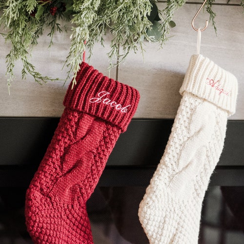 Personalized Christmas Stockings - Embroidered Stocking - Christmas gift - Custom Name Stocking - Red - Cream