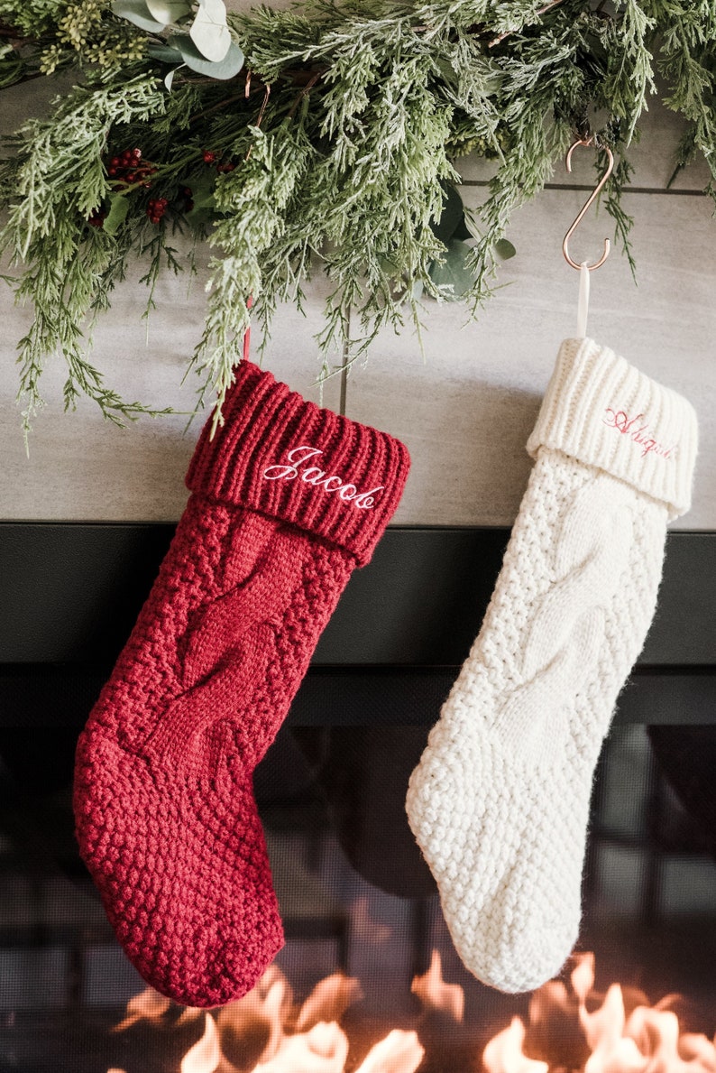 Embroidered Christmas Stockings Personalized Stocking Christmas gift Custom Name Stocking Red Cream image 2