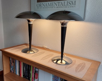 Set of two chrome black vintage table lamps – Mushroom design | Bauhaus & Art Deco style see shipping details