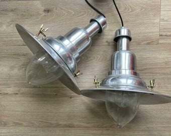 Two chrome fishing lamps ship lamps pendant lamps ceiling lamps vintage retro design navy style