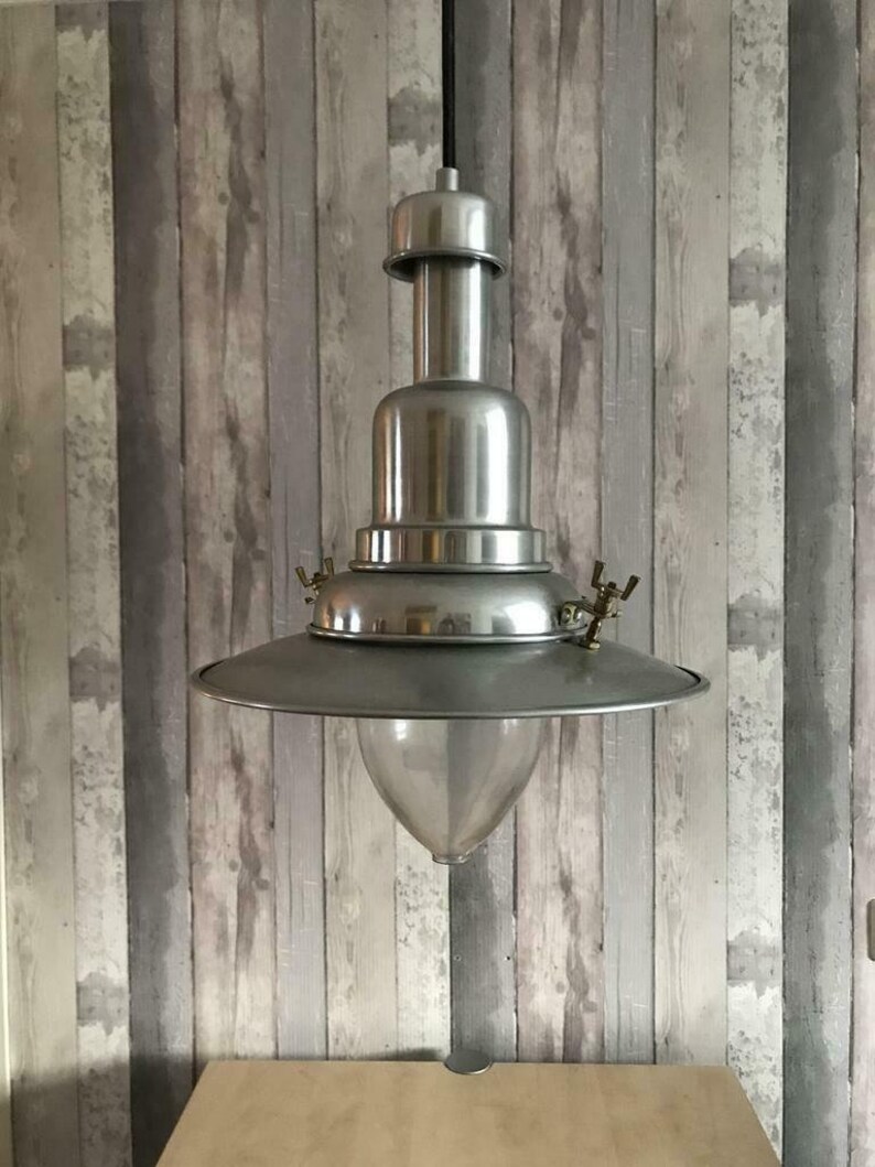 Two chrome fishing lamps ship lamps pendant lamps ceiling lamps vintage retro design navy style