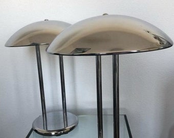 2 Chrome art deco style Mushroom table lamps in bauhaus gispen style including plug UK US EU and other world parts 110V - 230V