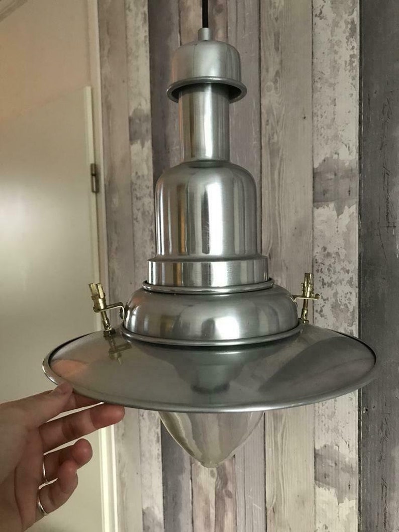 Two chrome fishing lamps ship lamps pendant lamps ceiling lamps vintage retro design navy style