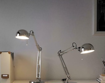 Set of 2 vintage desk lamps chrome - industrial adjustable scissor lamp - with plug for any country - 110V 220V design lamp