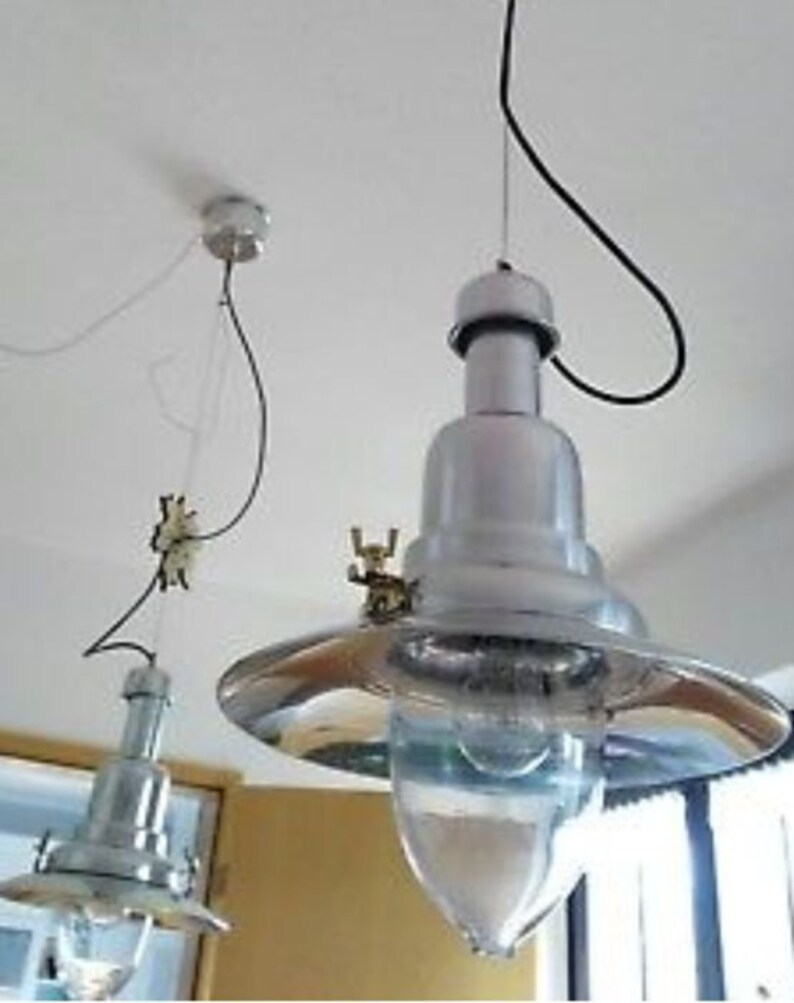 Two chrome fishing lamps ship lamps pendant lamps ceiling lamps vintage retro design navy style