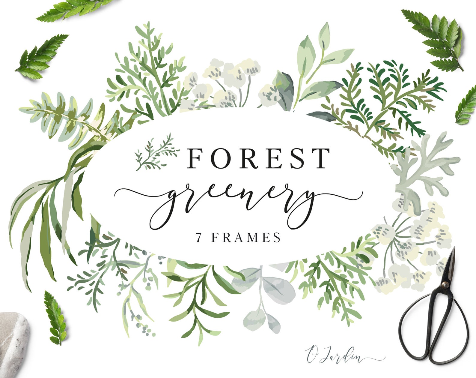 Cadres de forêt de verdure. Feuilles vertes fougère. Clipart | Etsy