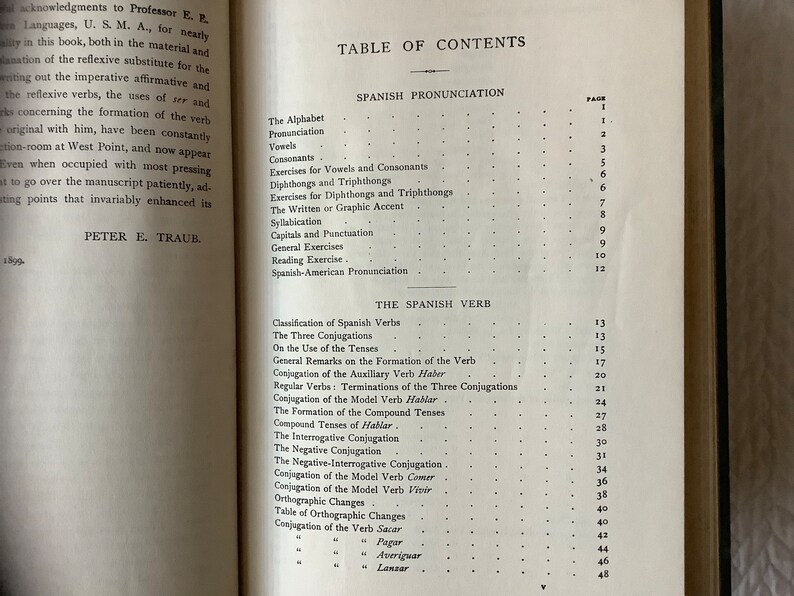 1928/ CULTURALLY Important/ The Spanish Verb with Spanish Pronunciation by 1st Lieut Peter E Traub 1st US Calvary/209pg Hardcover image 8