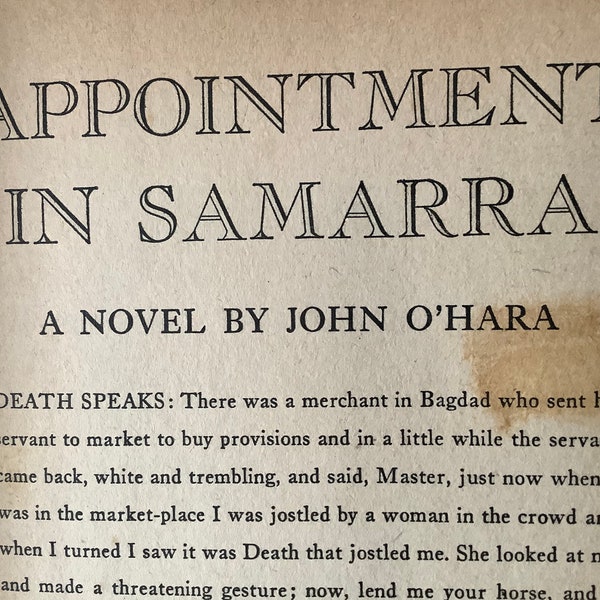 1934/ WARTIME Printing/Life in a Small Town- Starts on Christmas Eve/301 Beautifully Aged pages-Hardcover/John O’Hara/ Appointment in Samara