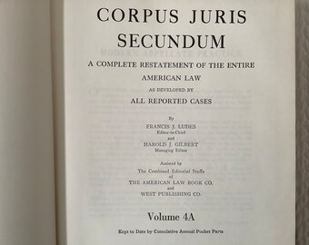 1957/ Complete Restatement of the Entire American Law/Volume 4A/ Plus Cumulative Annual Pocket Parts/Corpus Juris Secundum/1353 pg Hardcover