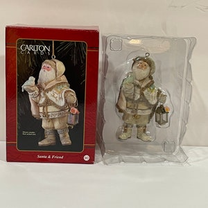 Carlton Cards Heirloom Collection Santa & Friend Ornament w/Box VINTAGE UNIQUE RARE