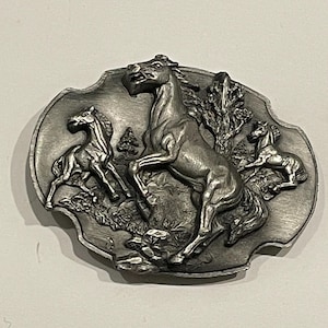 HORSES 3D Siskiyou Pewter Metal Belt Buckle Vintage Unique Rare