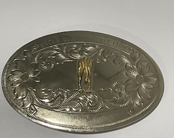 Vintage Oval Engraved Sculpted Floral and Vine Pattern Belt  display picture 3
