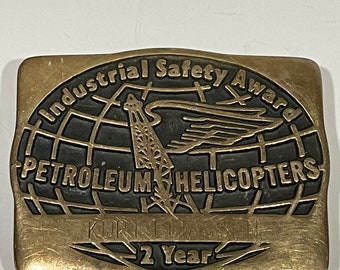 Anacortes Petroleum Helicopter Solid Brass Belt Buckle 1984 VINTAGE UNIQUE RARE