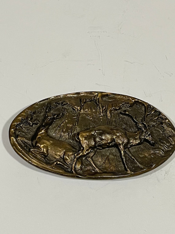 Elk Deer Adezy Denver Brass Metal Oval Belt Buckl… - image 1