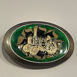JOHN DEERE Tractor Inlay Metal Plastic Belt Buckle Vintage Unique Rare