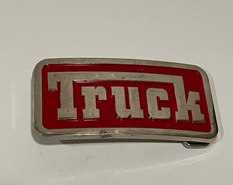 Truck Red Enamel Silver Tone Metal Belt Buckle VINTAGE UNIQUE RARE