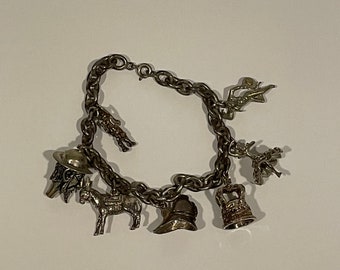 Don Quixote & Sancho Panza Lucky Charms Silver Tone Metal Bracelet VINTAGE UNIQUE RARE