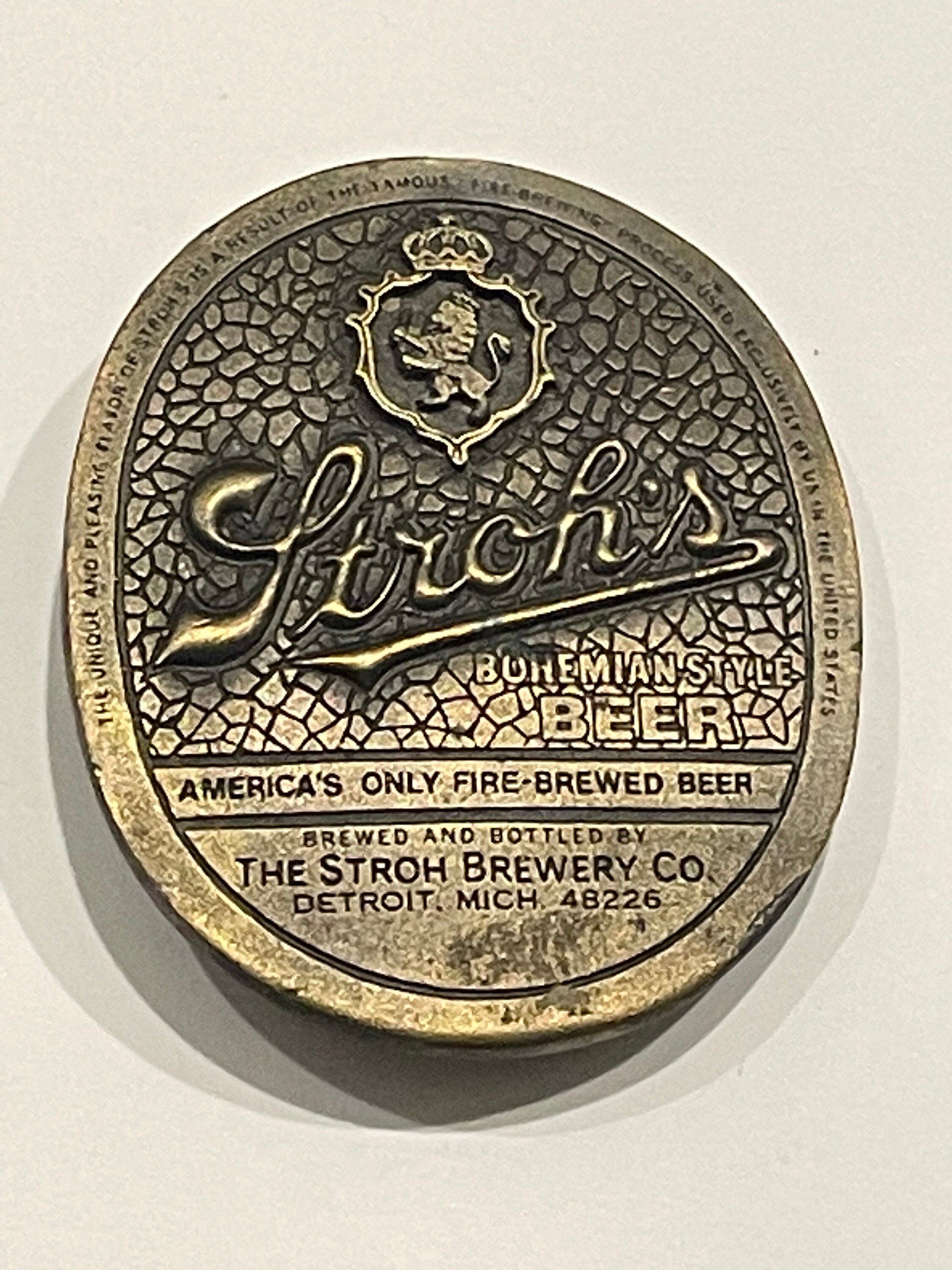 STROHS Bohemian Style Beer Lion Brass Belt Buckle Vintage  display picture 2