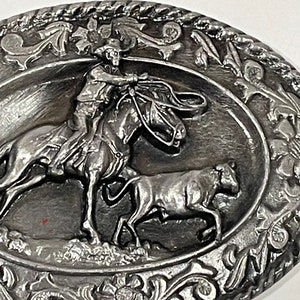 Cowboy Lasso Bull Pewter Metal Belt Buckle Siskiyou 1985 Vintage Unique Rare
