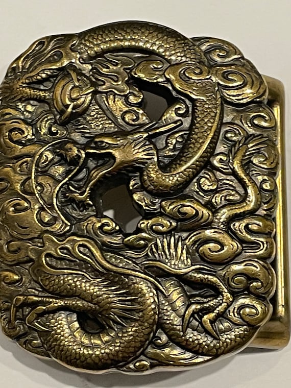 DRAGON LUCKY BRAND Brass Metal Belt Buckle Vintage Unique Rare 