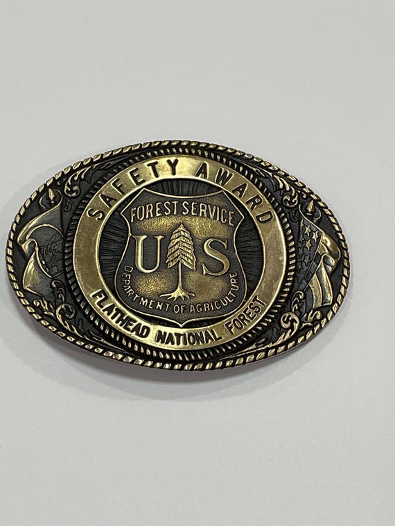 US FOREST SERVICE Department of Agriculture Safety Award Solid Brass Belt Buckle Limited Vintage Unique Rare