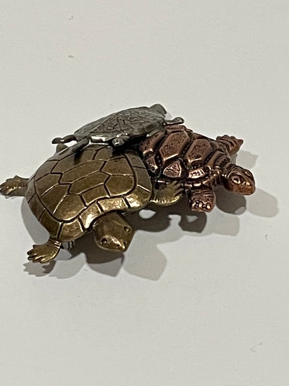 Tricolor Metal Turtle Triple Turtles Brooch Pin S… - image 3