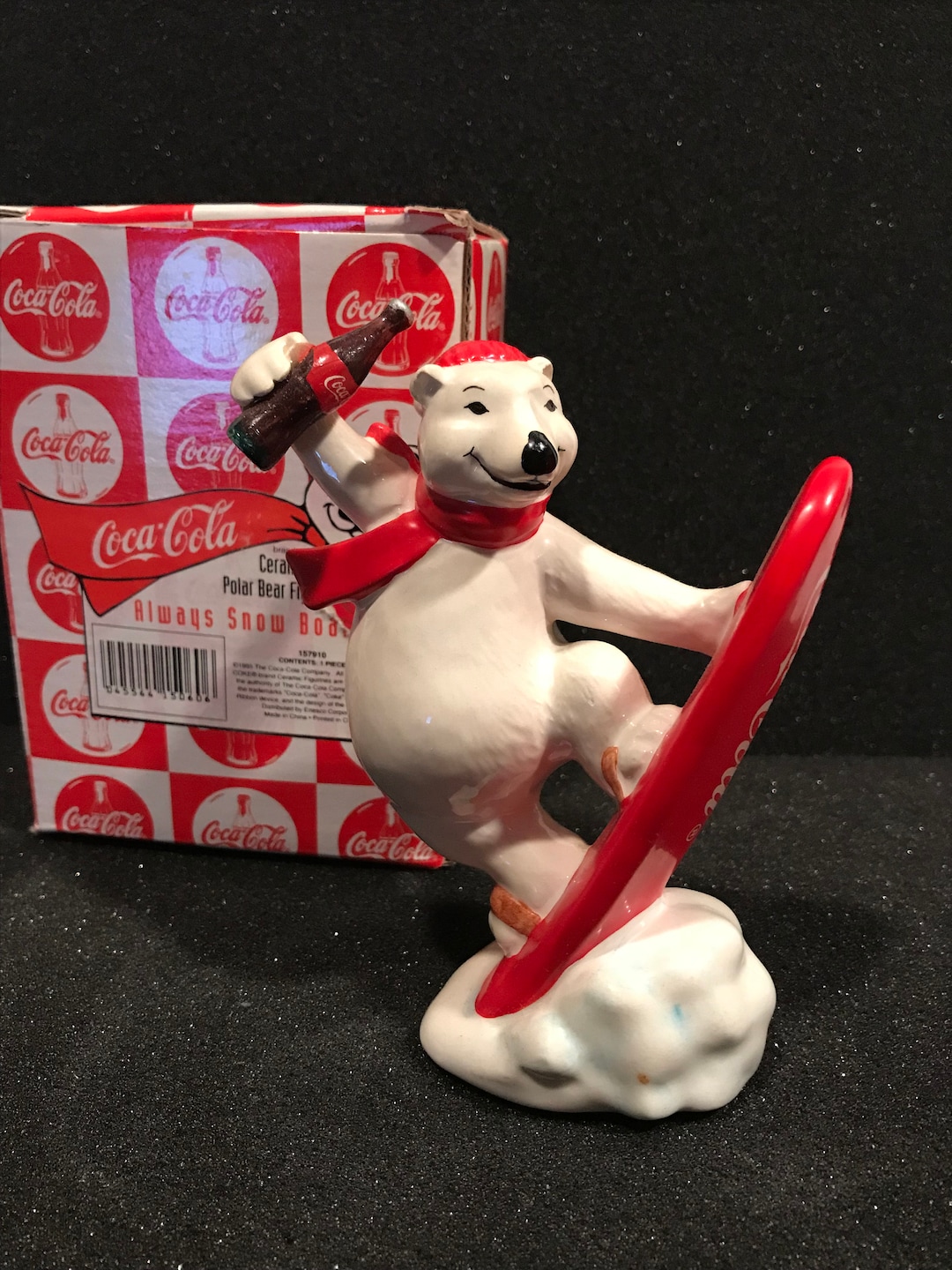 Coca Cola Polar Bear Always Snow Boarding Ceramic Figurine by Enesco ...