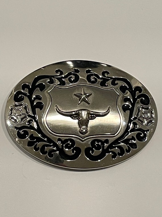 Longhorn Bull Star Silver Tone Metal Large Belt Buckle  display picture 3
